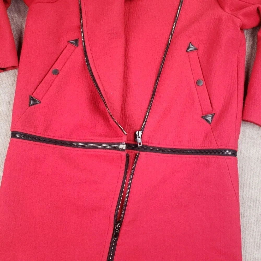 Rag & Bone Rally Zip Off Coat Womens Medium Red Wool Linen Blend Convertible‎
